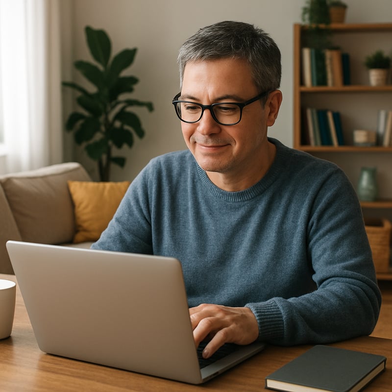 a hospice volunter working on their computer in the comfort of their home-1
